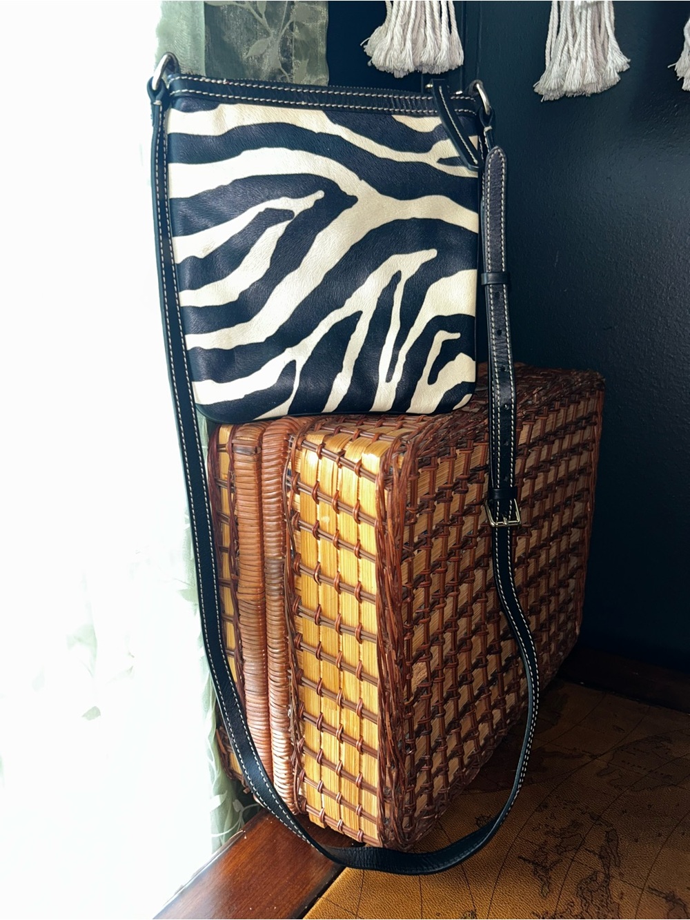Dooney & Bourke Black and White Zebra Print Crossbody Bag - Picture 5 of 11